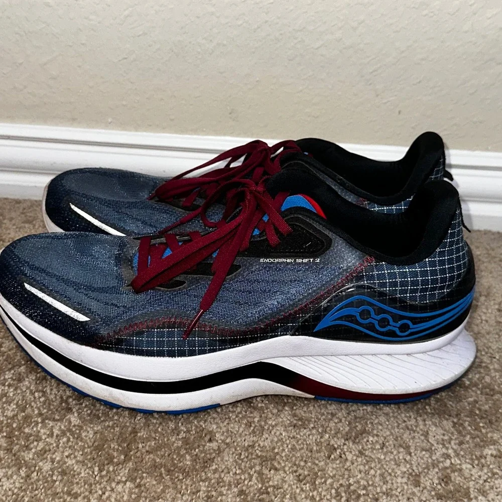 Saucony Endorphin Shift 2 Mens 12 Running Shoes Blue Black Red PWRRUN S20689-10